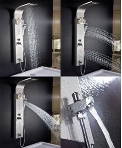 ELLO&ALLO Stainless Steel Rainfall Waterfall Shower Panel Tower Rain Massage System with Jets,