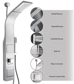 AKDY 39 Stainless Steel Wall Mount Easy Connection Rainfall Waterfall Overhead Multi-Function Shower Tower Panel